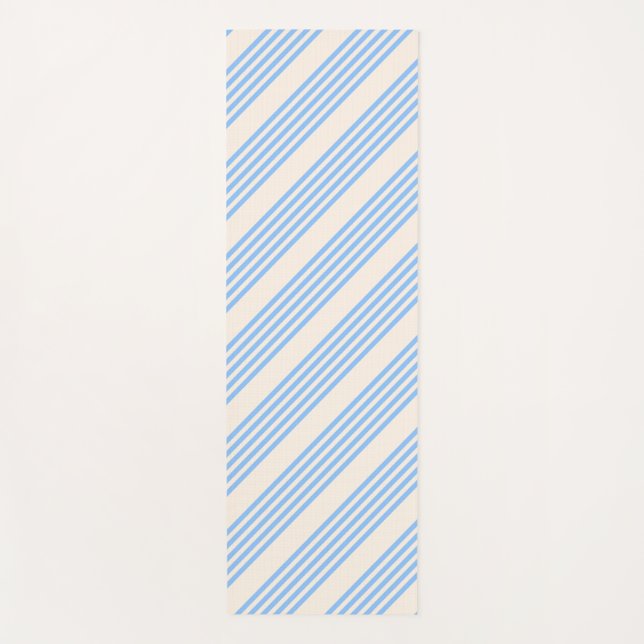 Blue and beige five stripe pattern yoga mat (Front)