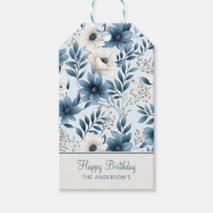 Blue and Beige Flowers Gift Tags