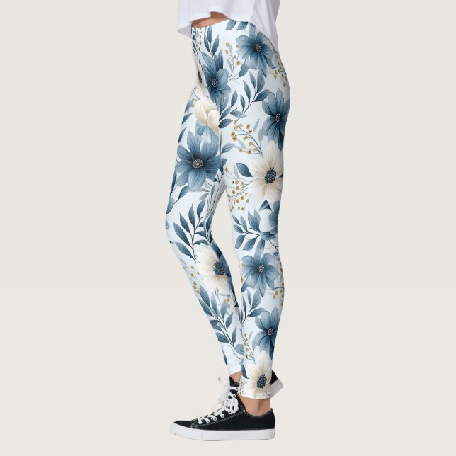 Blue and Beige Flowers Leggings (Left)