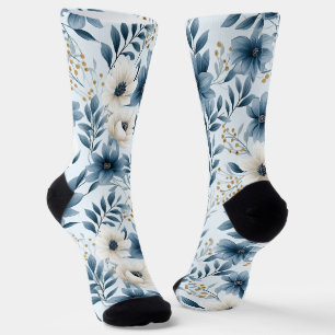 Blue and Beige Flowers Socks