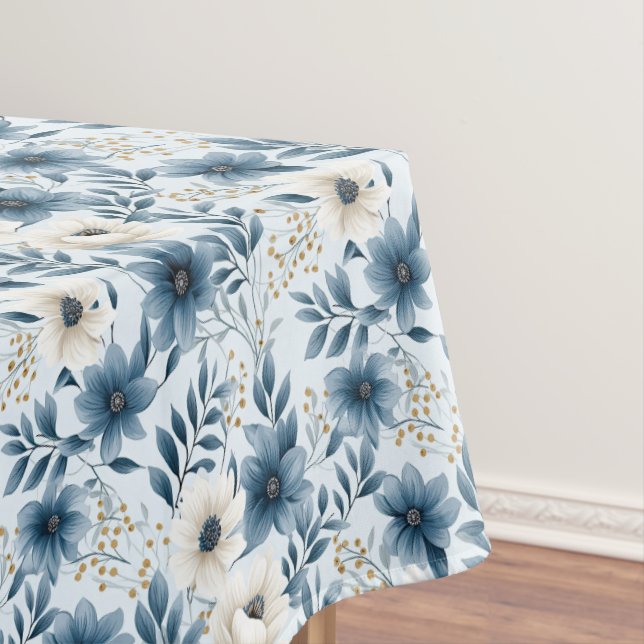 Blue and Beige Flowers Tablecloth (In Situ)