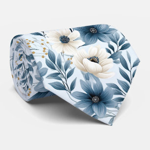 Blue and Beige Flowers Tie