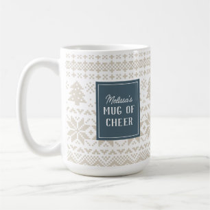 Blue and Beige Knit Holiday Sweater Mug of Cheer
