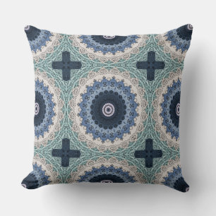 Blue and beige Mandala Kaleidoscope Medallion Cushion