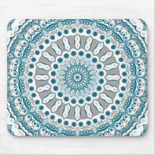 Blue and Beige Modern Mandala Pattern Mouse Mat