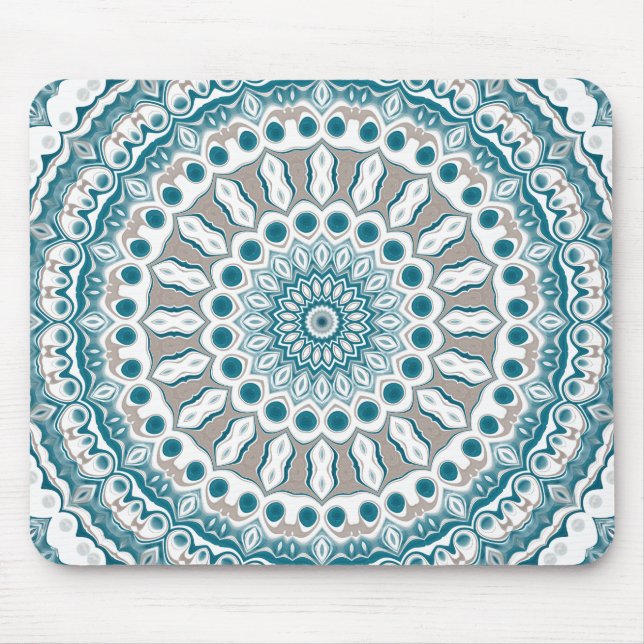 Blue and Beige Modern Mandala Pattern Mouse Mat (Front)