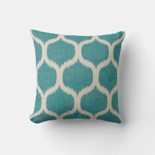 Blue and Beige Ogee Ikat Pattern With Texture  Cushion