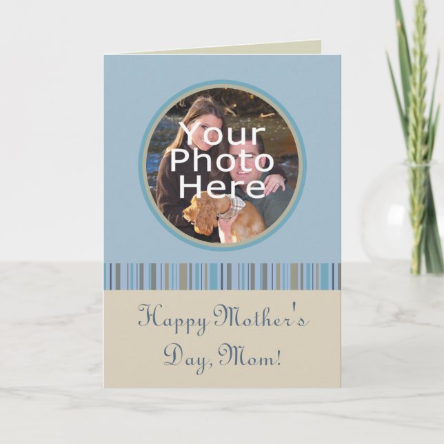 Blue and Beige Photo Frame Mother's Day Card (Front)