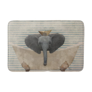 Blue and Beige Striped Elephant  Tub Bath Mat