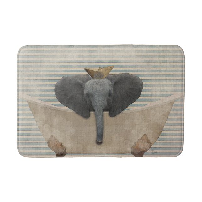 Blue and Beige Striped Elephant  Tub Bath Mat (Front)