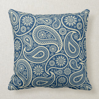 Blue And Beige Vintage Paisley Pattern Cushion
