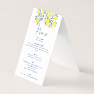 Blue and below vines wedding reception meal menu