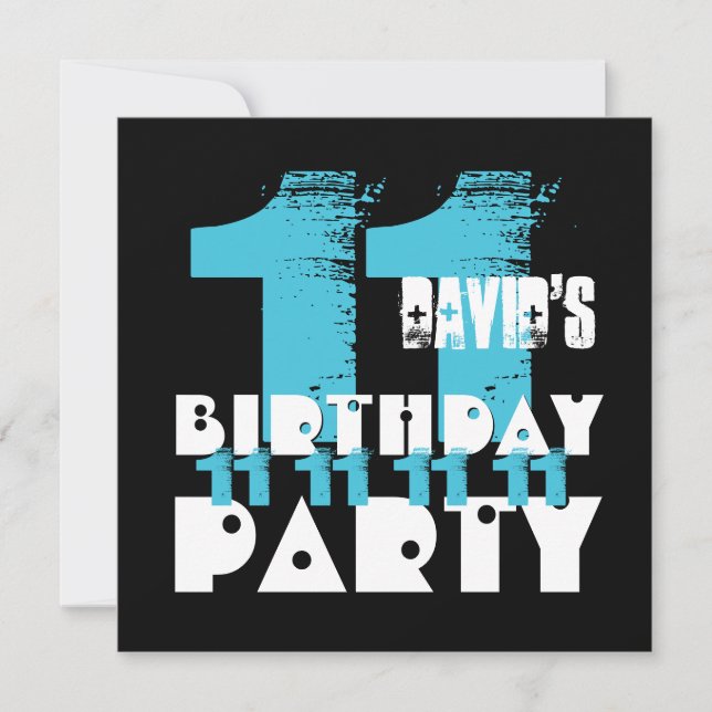 BLUE and BLACK 11th Birthday Party 11 Year Old V07 Invitation (Front)