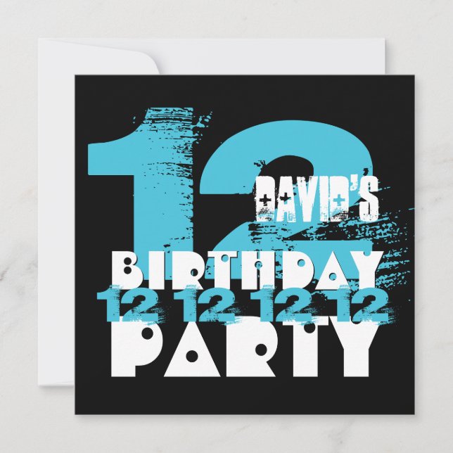 BLUE and BLACK 11th Birthday Party 12 Year Old V08 Invitation (Front)