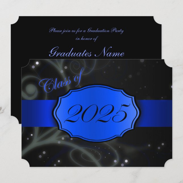 Blue and Black 2025 Graduation Party Invitation (Front/Back)