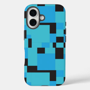 Blue and Black Abstract Art Geometric Design iPhone 16 Case