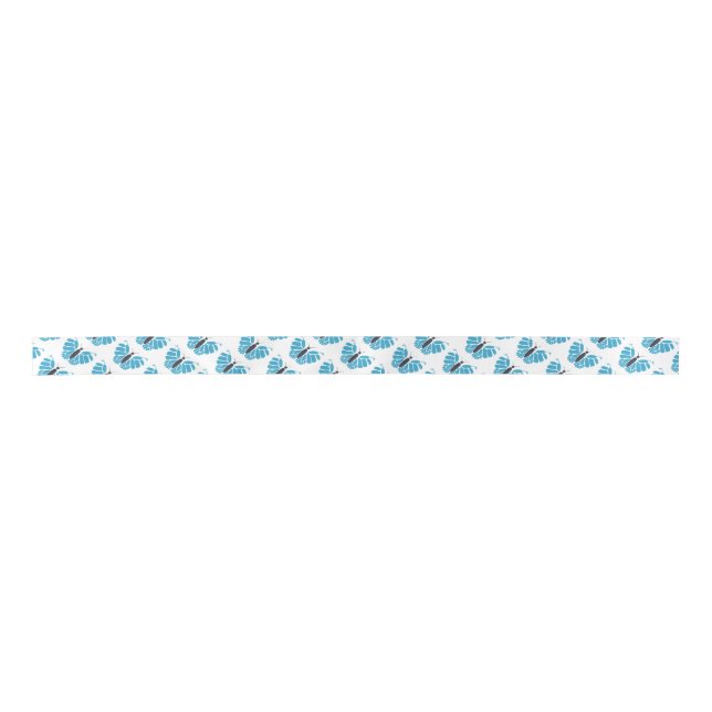Blue and black abstract butterfly flying ribbon satin ribbon (Front)