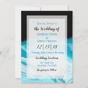 Blue and Black Abstract Fluid Art Wedding  Invitation