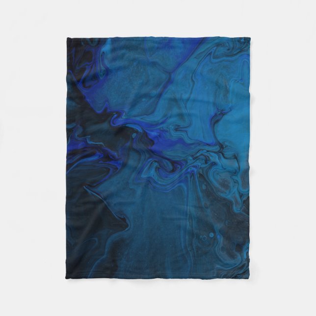 Blue and black abstract painting fleece blanket (Front)