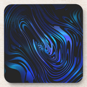Blue and Black Abstract Swirl Art Coaster