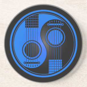 Blue and Black Acoustic Guitars Yin Yang Coaster