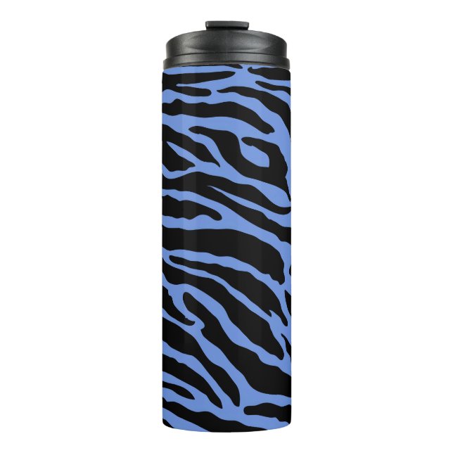 Blue and Black Animal Print Stripes  Thermal Tumbler (Front)