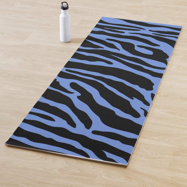 Blue and Black Animal Print Stripes  Yoga Mat (In Situ)