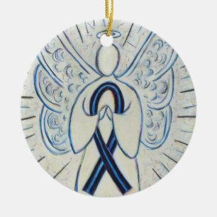 Blue and Black Awareness Ribbon Angel Ornaments