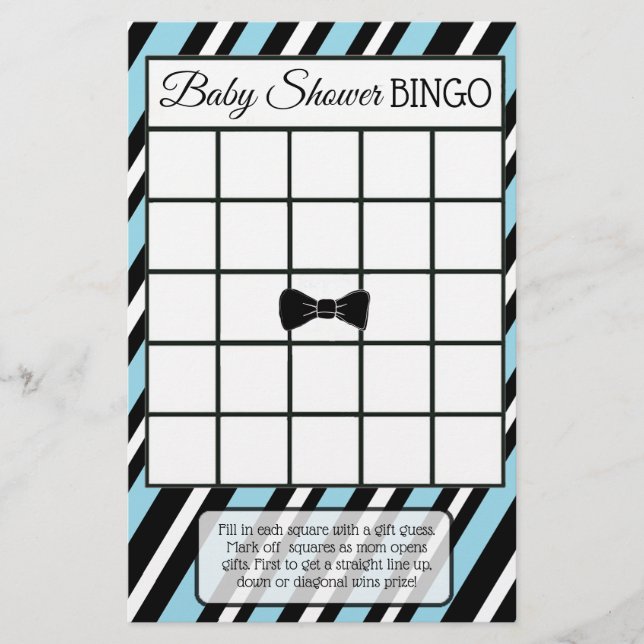 Blue and Black Bowtie Boy baby shower games Flyer (Front)