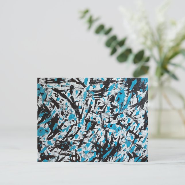 Blue and Black Brush marks Abstract Postcard (Standing Front)