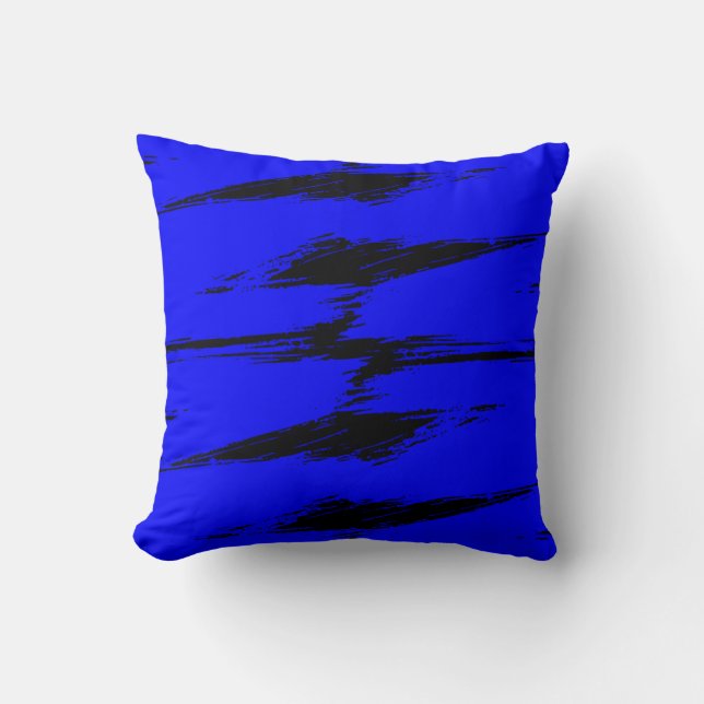 Blue and Black Brush Stroke Paint Cushion (Front)