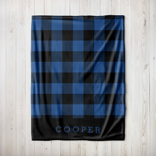 Blue and Black Buffalo Check Monogram Fleece Blanket