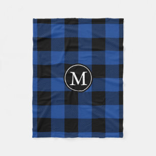 Blue and Black Buffalo Check Monogram Fleece Blanket