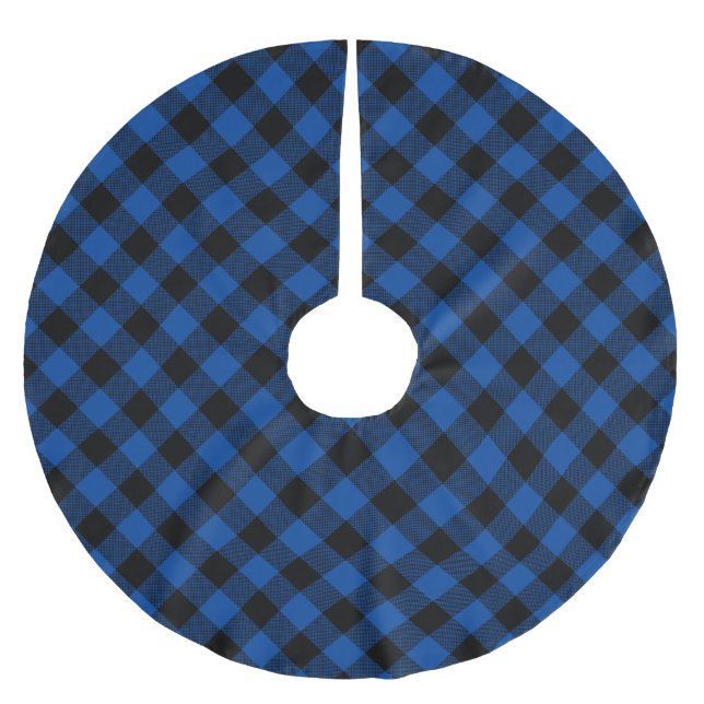 Blue and Black Buffalo Plaid Patter Brushed Polyester Tree Skirt (Front)