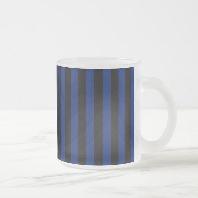 Blue and black candy stripes frosted glass coffee mug (Right)