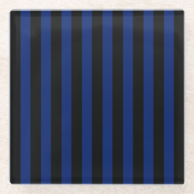Blue and black candy stripes glass coaster (Front)