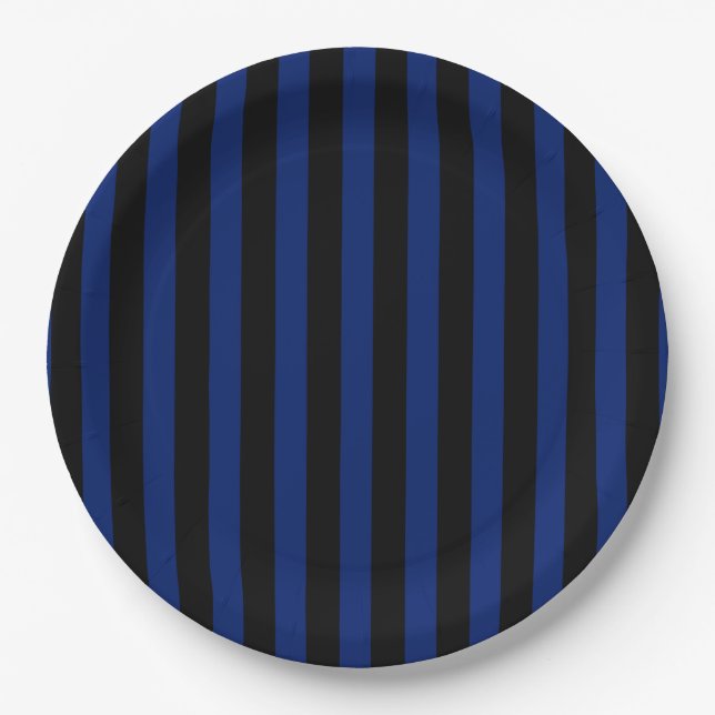 Blue and black candy stripes paper plate (Front)