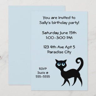 Blue and Black Cat Birthday Party Invitation