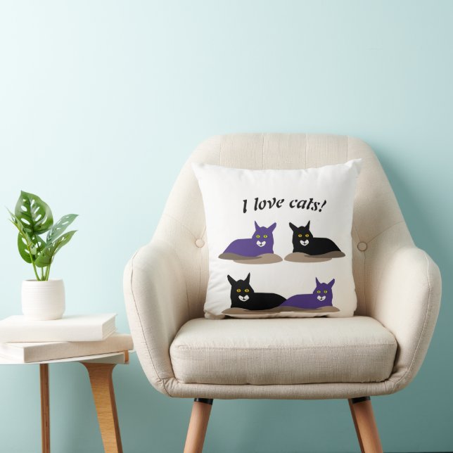 Blue and Black Cats Throw Pillow (Chair)