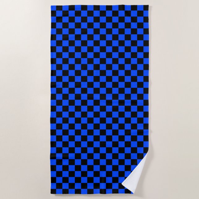 Blue and black checkerboard pattern beach towel (Front)