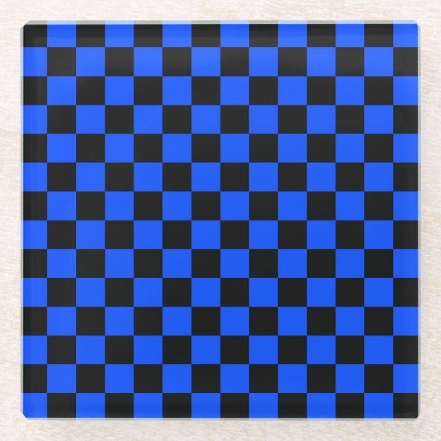 Blue and black checkerboard pattern glass coaster (Front)