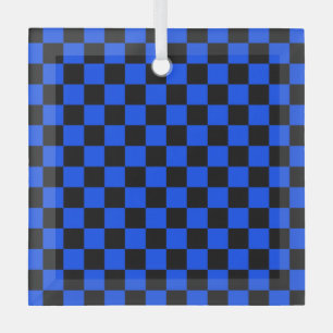 Blue and black checkerboard pattern glass tree decoration