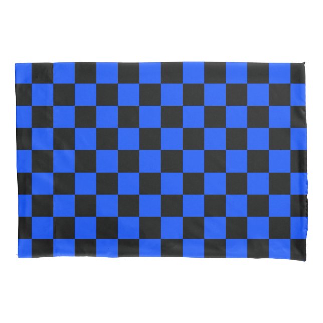 Blue and black checkerboard pattern pillowcase (Front-Left)