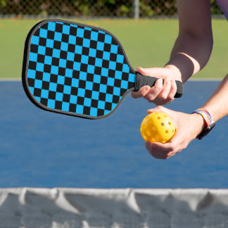 Blue and Black Checkered Print Pickleball Paddle
