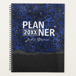 Blue And Black Cheetah Pattern Personalised Planner