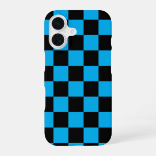 Blue and Black Chequered Print iPhone 16 Case
