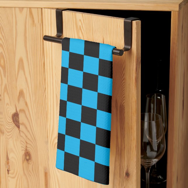 Blue and Black Chequered Print Tea Towel (Thirds Fold)