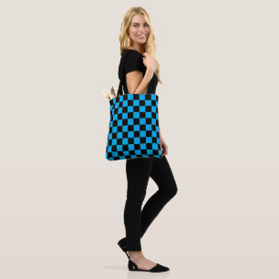 Blue and Black Chequered Print Tote Bag
