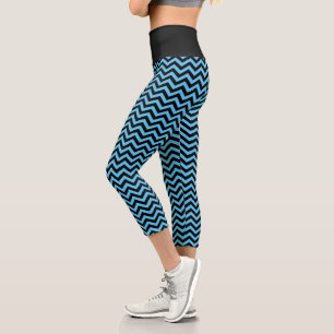 Blue And Black Chevron Pattern Capri Leggings