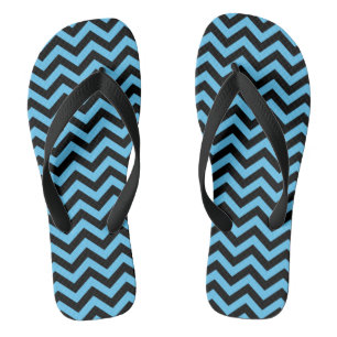 Blue And Black Chevron Pattern Flip Flops